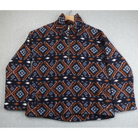 Old Navy Sweaters - Old Navy Sweater Womens L Blue Aztec Geo Fluffy Fleece Mock Half Zip Pullover